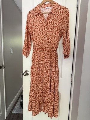 Celtic & Co Women s Modi Button Up Maxi Dress Tiered Size 6 Boho Orange