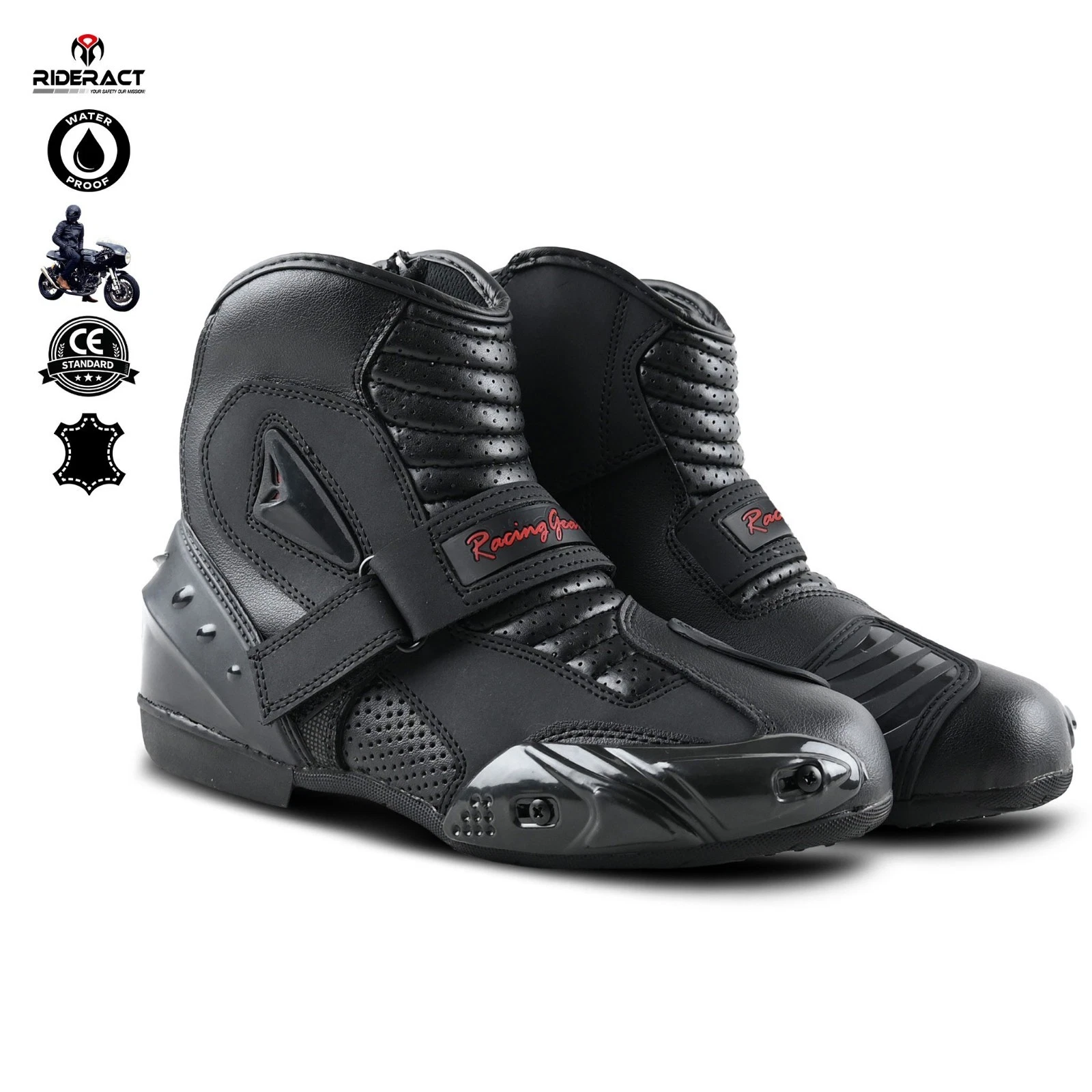 RIDERACT® Waterproof Motorcycle Boots Road Active Leather Motorbike Riding Shoes