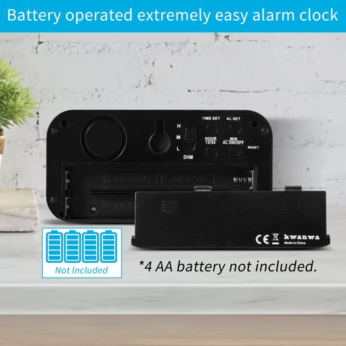 KWANWA Alarm Clock, Digital Clock, Constantly 1.2'' LED Blue Digits Display, Bat - Picture 4 of 7