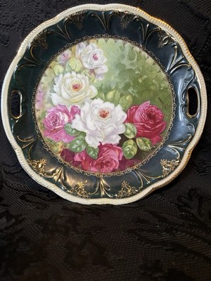 Equisite Antique Hand Painted Large Roses Signed Plate By Pierre