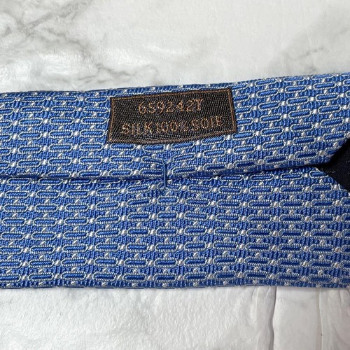 Hermès Blue Solid Silk Tie Classic Embroidered Suit Shirt Used - Picture 7 of 7