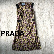Prada Flower Print Sleeveless Dress 38 Re-designed Knee-length Used