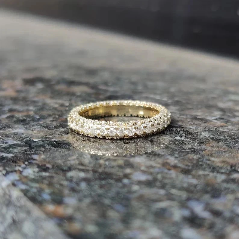 3 Ct Round Cut Natural Diamond Eternity Wedding Band 14k Yellow Gold Size 6 7 8 - Image 2 of 4