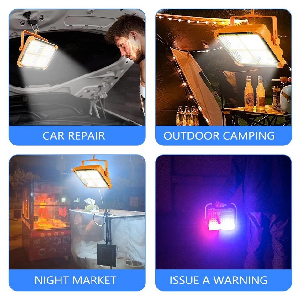 Solar Light Rechargeable LED Outdoor Work Camping Flood Lamp Portable Emergency - Image 4 of 4
