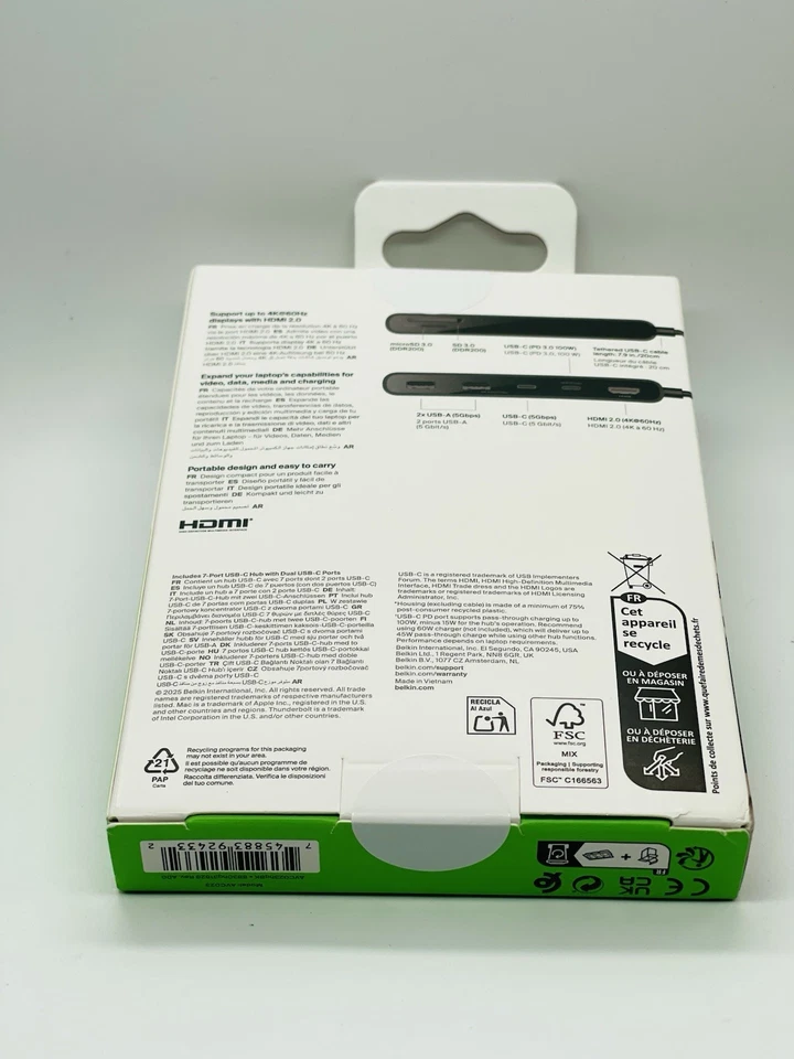 Belkin USB C 7-Port Hub 4K HDMI 2.0 Display @60Hz SD & MicroSD 100W PD 5Gbps - Image 2 of 4