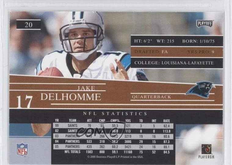 2006 Playoff Prestige Jake Delhomme #20 - Image 2 of 2