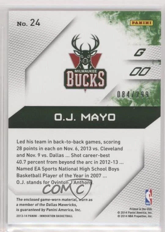 2013-14 Panini Innovation Memorable Memorabilia /299 OJ Mayo #24 - Image 2 of 2