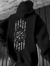  Men's Heavyweight 360g Viking Norse Rune Hooded Sweatshirt - Viking Rune Back P