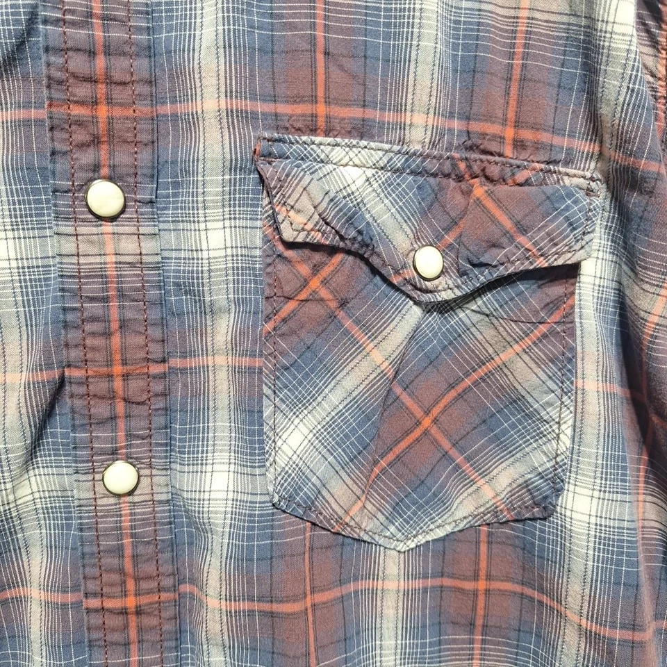 American Eagle Shirt Mens L Vintage Fit Plaid Pearl Snap Western Purple White  - Image 3 of 4