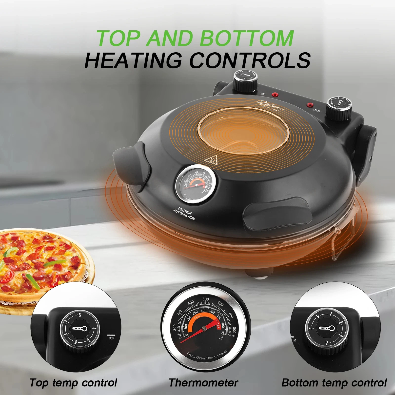 YIBAKE 12 Inch Electric Pizza Oven Indoor 1200W Glazed Ceramic Stone Cooker Two-
Opens in a new wind