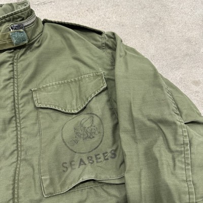 1960s US NAVY M-65 Field Jacket Coat Green Military OG 107 Seabees