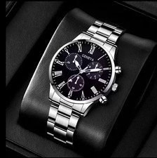Geneva Herren Quarz Armbanduhr Edelstahl 40 mm Chronograph