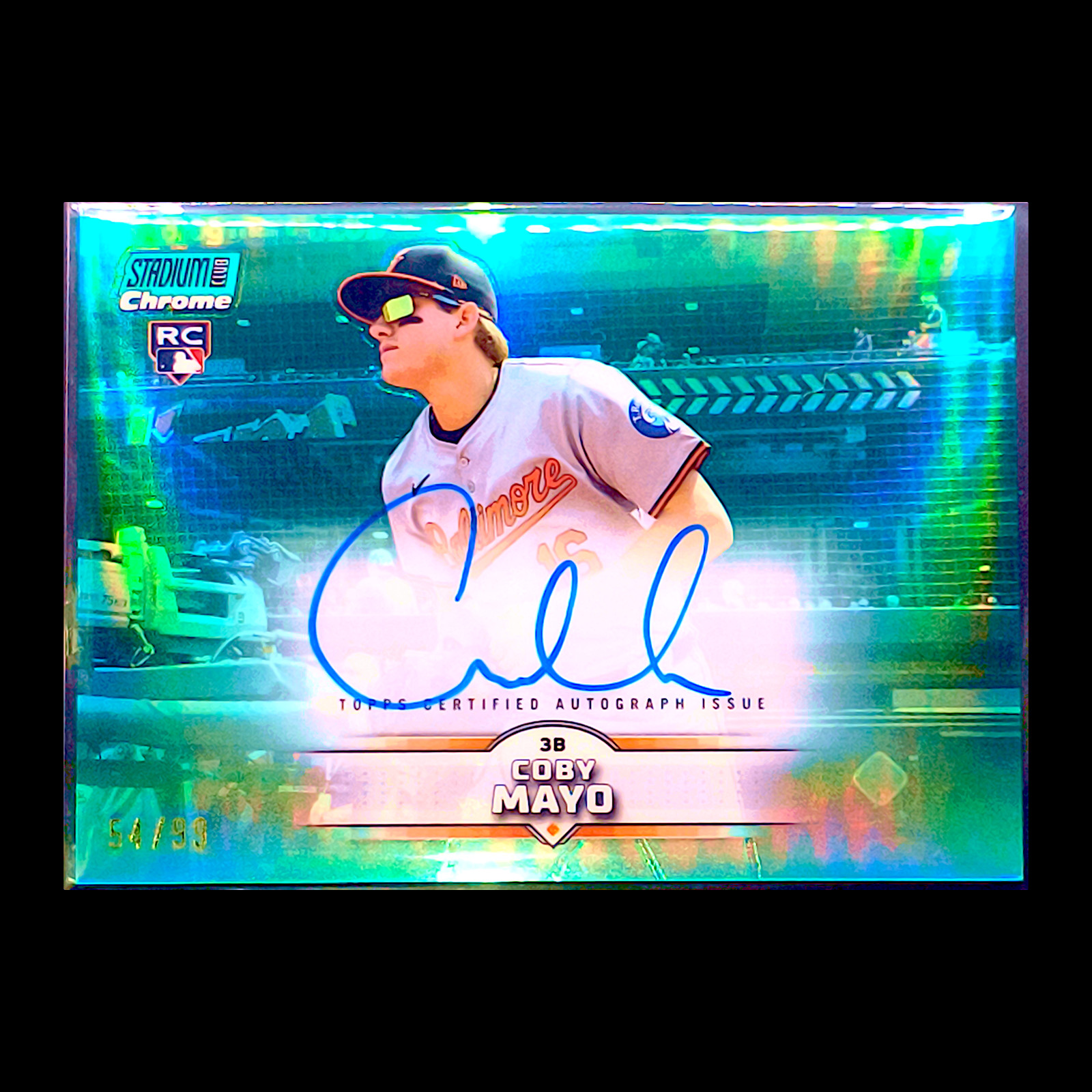 2025 Topps Stadium Club Coby Mayo RC Chrome Turquoise Refractor Auto Orioles /99