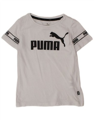 Puma Jungen Grafik T-Shirt Oberteil 4-5 Jahre weiß Baumwolle SB27
