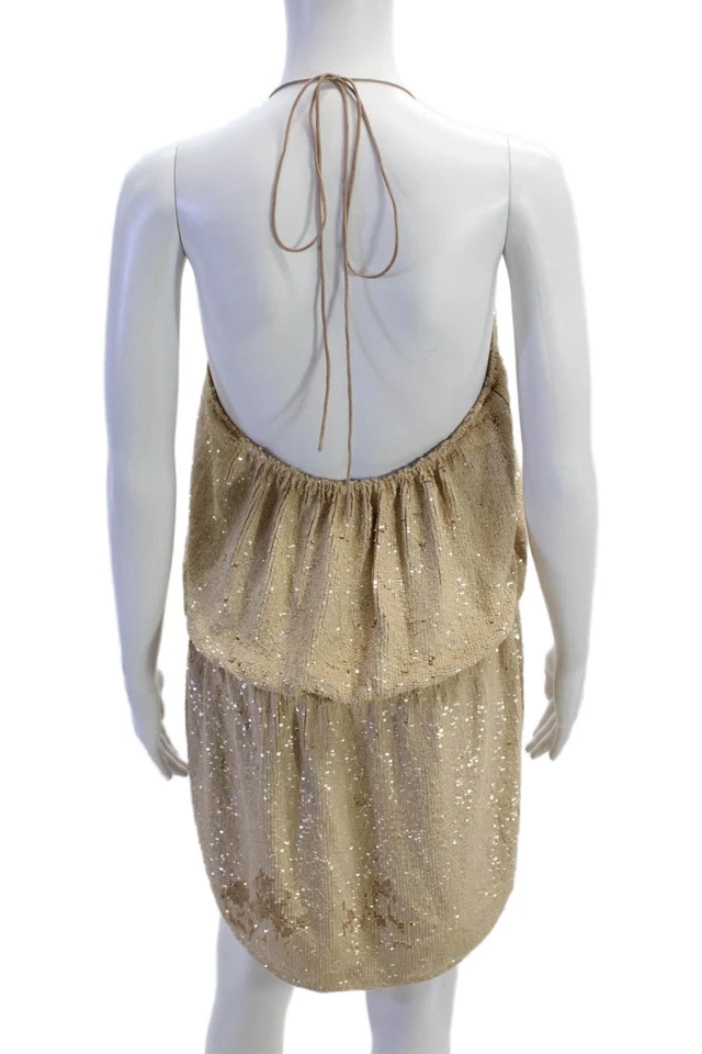 Vestido recto sin mangas con lentejuelas de seda marrón talla L de Haute Hippie para mujer Foto 3 de 4