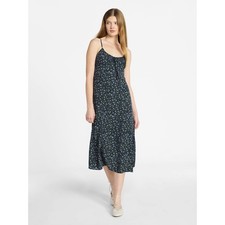 No Boundaries Woman's Navy with Floral Print Shirred Midi Dress - L (12-14)