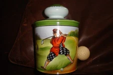 Scarce ANTIQUE 1930's GOLFER PORCELAIN TOBACCO JAR / HUMIDOR by NORITAKE