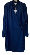 Halston Women's Sz XXL Navy Wrap Dress Minimalist Long Sleeve Side Tie NWT