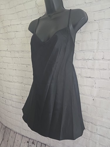 Satin Mini Sexy Slip Dress Sz Sm Shiny Liquid Black Pink Cross Tie Back - Picture 3 of 8