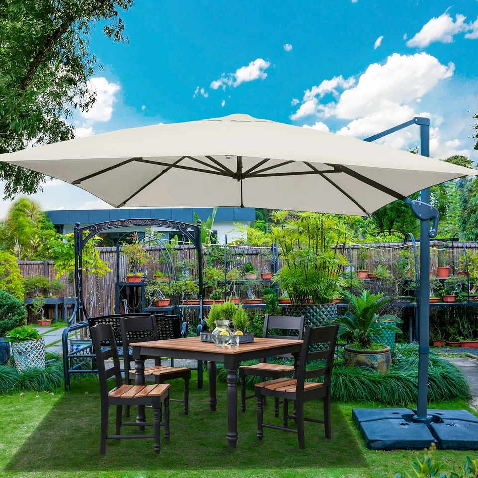 Sunnyglade 10x13 pies cantilever patio sombrilla rectangular inclinación giratoria beige Foto 2 de 4