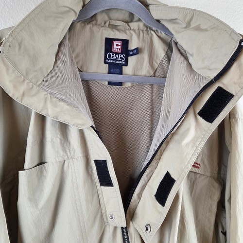 CHAPS Ralph Lauren Rain Anorak XL Vintage Tan Nylon Hooded Utility Clean VGC - Picture 4 of 10