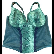 Women's Cacique Corset Green Snake-Print Lace  Mesh Bustier Sz. 22/24