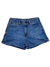 American Eagle Outfitters Women s Mom Short Blue Denim Cuffed Jean Shorts Size 4