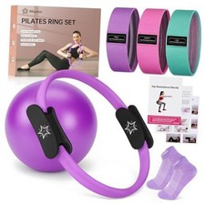 Pilates Essentials Kit for Home Women, Ring and 6-Piece Essentials Kit Purple