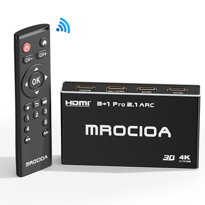 HDMI Switch 2.1  8k hdmi Splitter, ARC HDMI Switch 3 in 1 Out with IR remote