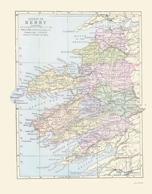 MAPS OF THE PAST Historic Map - Kerry County Ireland - Bartholomew 1882 - 23 x 29.30