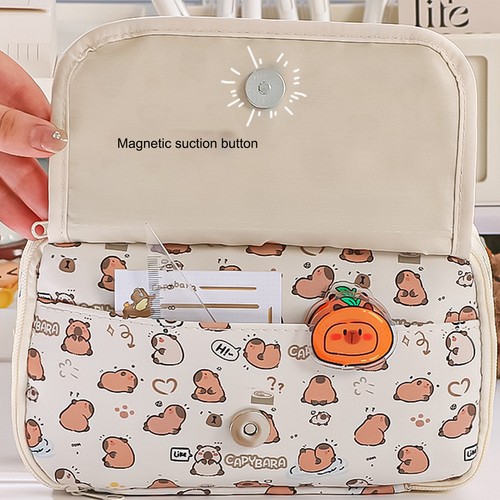 Large Pencil Case Zipper Pen Bag School Student Organizer Pouch Bag Capybara - Picture 9 of 14