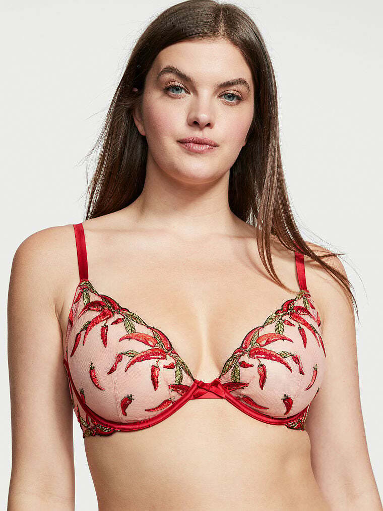Victoria's Secret Unlined Chili Pepper Embroidery Demi Bra Red eBay