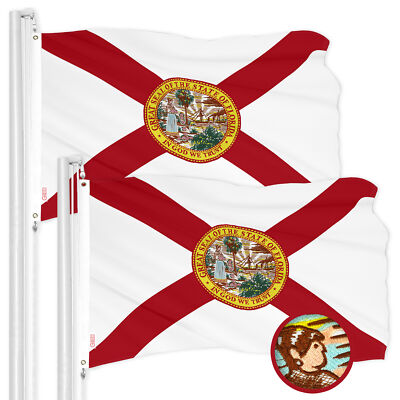 G128 2 Pack: Florida FL State Flag 3x5 Ft Embroidered 210D Polyester