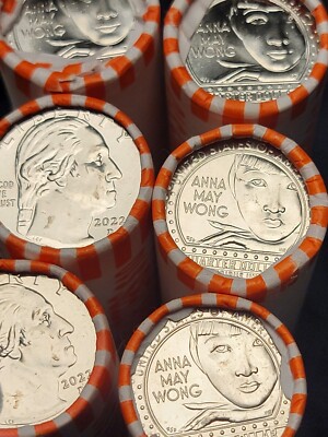 3x 2022 D Anna May Wong Quarter Roll Uncirculated $30 Face SF Cash Vault BRINKS 