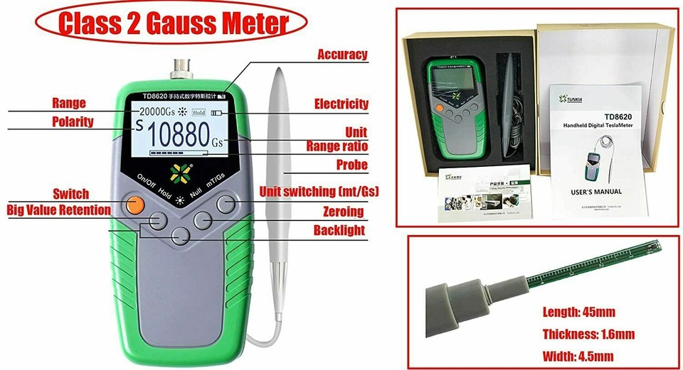 Gaussmètre Tesla-mètre Numérique TD8620 – Mesure Champ Magnétique, Précision 5%