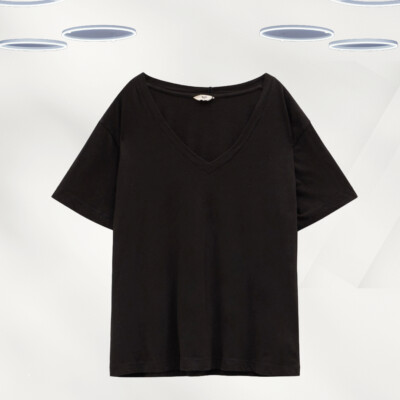 Ex Hush Women s Short Sleeve Linen Blend Deep V-neck T-Shirt in Black (Defect)