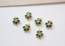 6pcs CZ Pave Flower Charm,Cubic Zirconia Petal Pendant,Green Zircon Charm