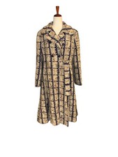 VTG Davidow Tan Blue Brown Chunky Tweed Coat Halle Bro Union Made Women  s Sz M/L