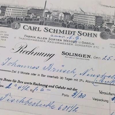 Invoice Carl Schmidt Sohn AG - Solingen 1926, scissors razor, letterhead