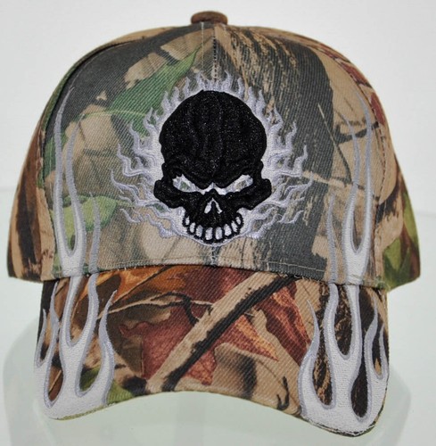 SIDE WHITE FLAME SKULL CAP HAT CAMO 