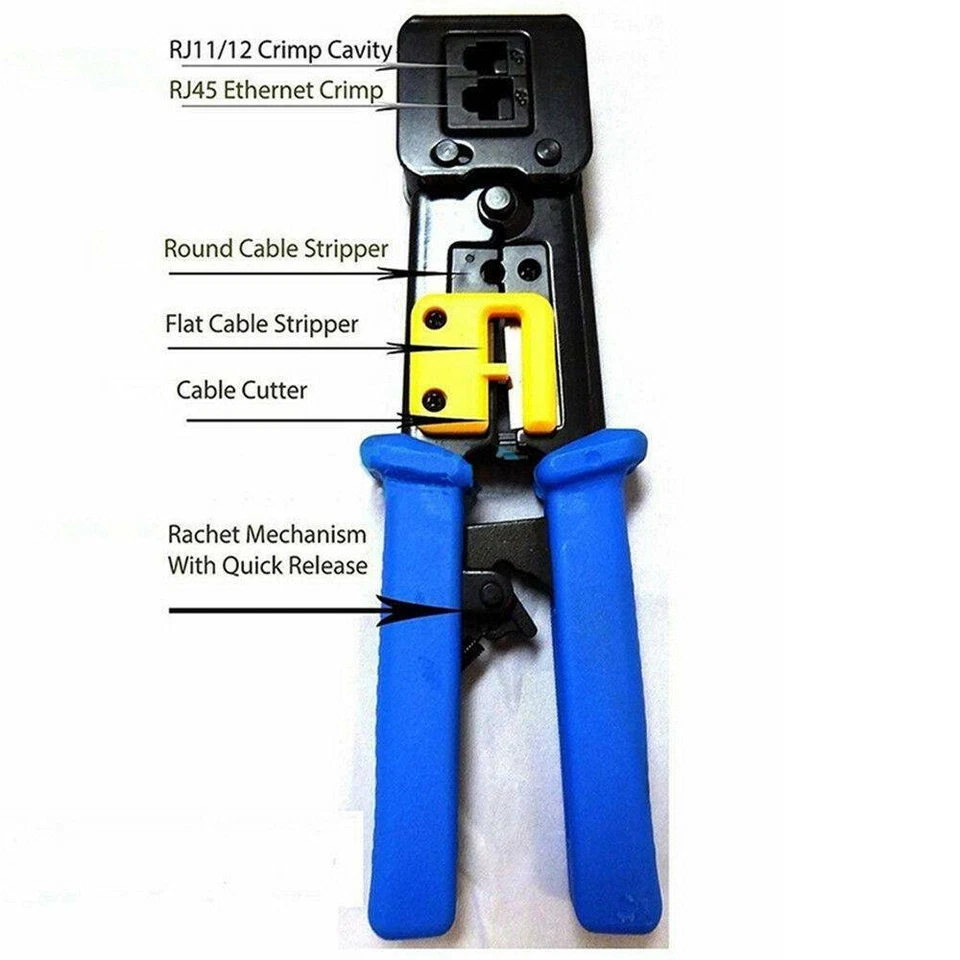 RJ45 Crimpwerkzeug RJ12 Cat5 Cat6 8p8c Kabel Abisolierzange Druck Klemme Network - Bild 2 von 4
