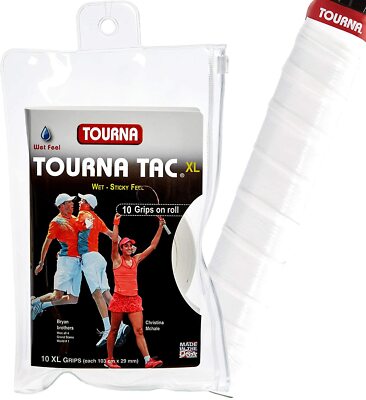 Tourna Tac XL Overgrip – Confezione Da 10 – Bianco – Sensazione Bagnato (Wet Feel) – Per Tennis E Badminton