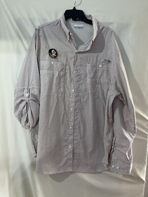 Columbia PFG Florida Seminals XL Button down Long sleeve Shirt Maroon Checked