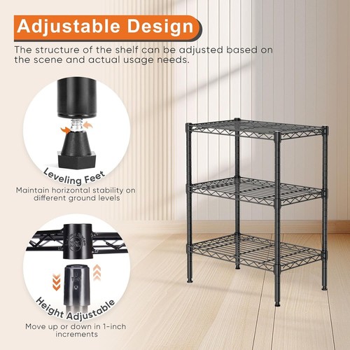 3-Tier Storage Shelf Standing Shelving Unit Heavy Duty Metal Wire Rack Organizer - Picture 4 of 7