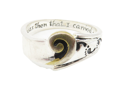 925 Sterling Silver Shiny Two Tone Swirl Footprints Band Ring Sz 7