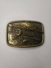 Vintage 1985 Avon Brass Belt Buckle Bi-Plane Airplane USA