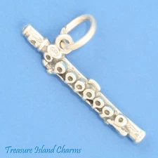 Flute Music Instrument 3D 925 Solid Sterling Silver Charm MADE IN USA