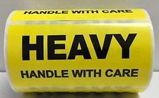Heavy Handle with Care Yellow Stickers | 2"x4" | Peel & Stick | 500 Labels