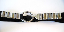 Chico's Silver Tone Hook Closure Buckle Adj. S/M Black Leather Hip/Waist Belt