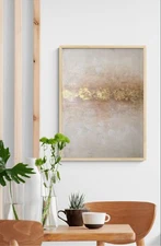 Contemporary Canvas Abstract Framed Rectangle Painting with Silver Frame 006